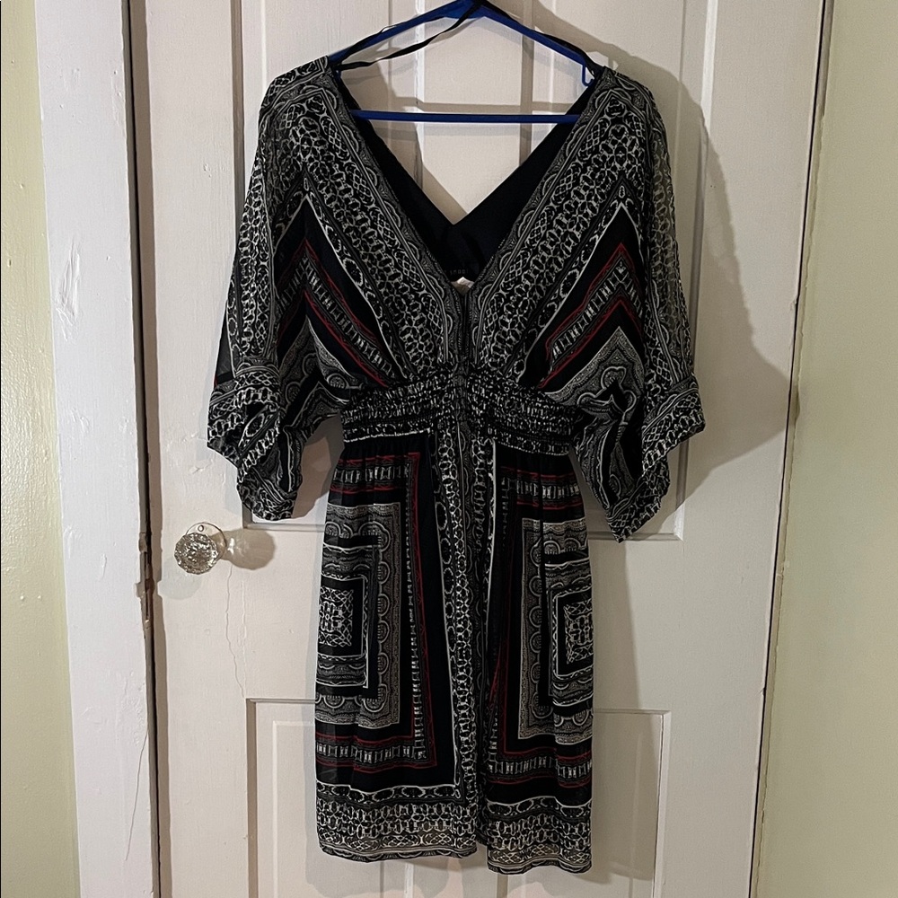 B. Smart Black and White Patterned Mini Dress